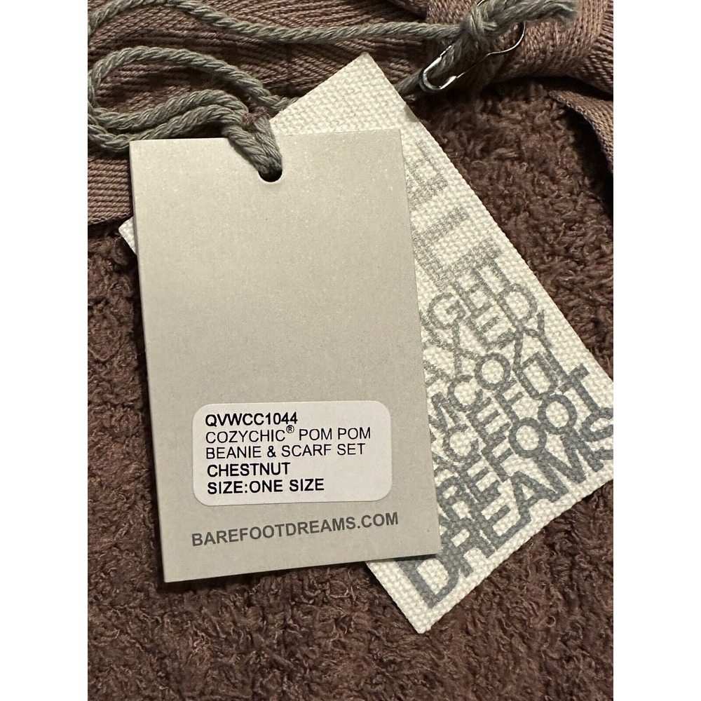 Barefoot Dreams CozyChic Pom Pom Beanie & Scarf Set CHESTNUT Xmas‎ Gift NWT - Picture 2 of 2